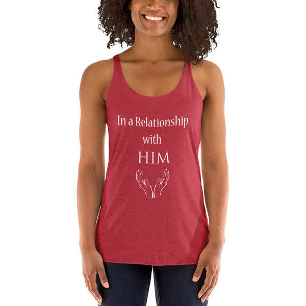 In a Relationship with HIM, Faith, Women's Racerback Tank - Thread Caboodle