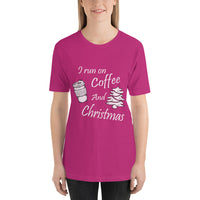 I Run On Coffee And Christmas, Cute, Ladies Short-Sleeve T-Shirt - Thread Caboodle
