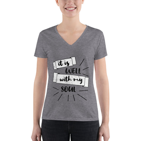 Is Well With My Soul  Faith Women's Fashion Deep V-neck Tee - Thread Caboodle