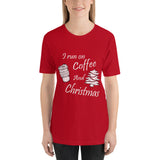 I Run On Coffee And Christmas, Cute, Ladies Short-Sleeve T-Shirt - Thread Caboodle