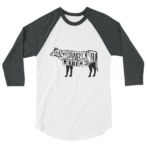 God Saved Steak Not Lettuce Cow Unisex Grunge Effect raglan