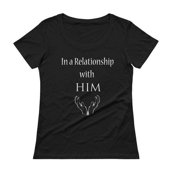 In a Relationship with HIM, Faith, Cute, Ladies' Scoopneck T-Shirt - Thread Caboodle