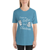 I Run On Coffee And Christmas, Cute, Ladies Short-Sleeve T-Shirt - Thread Caboodle