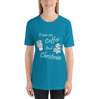 I Run On Coffee And Christmas, Cute, Ladies Short-Sleeve T-Shirt - Thread Caboodle